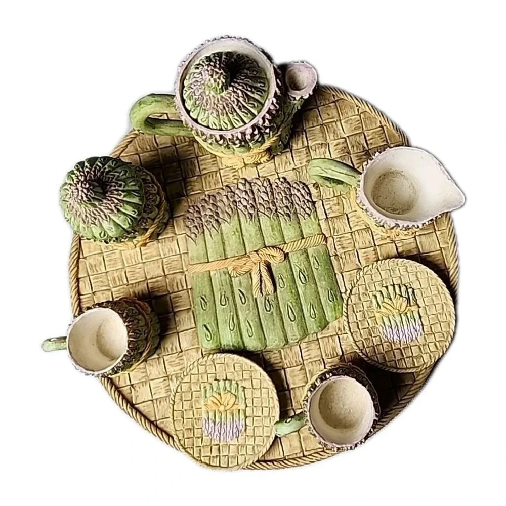 VTG '95 Young's Asparagus Tea Set Doll House Fairy Garden Mini Tea Set Fun Gift